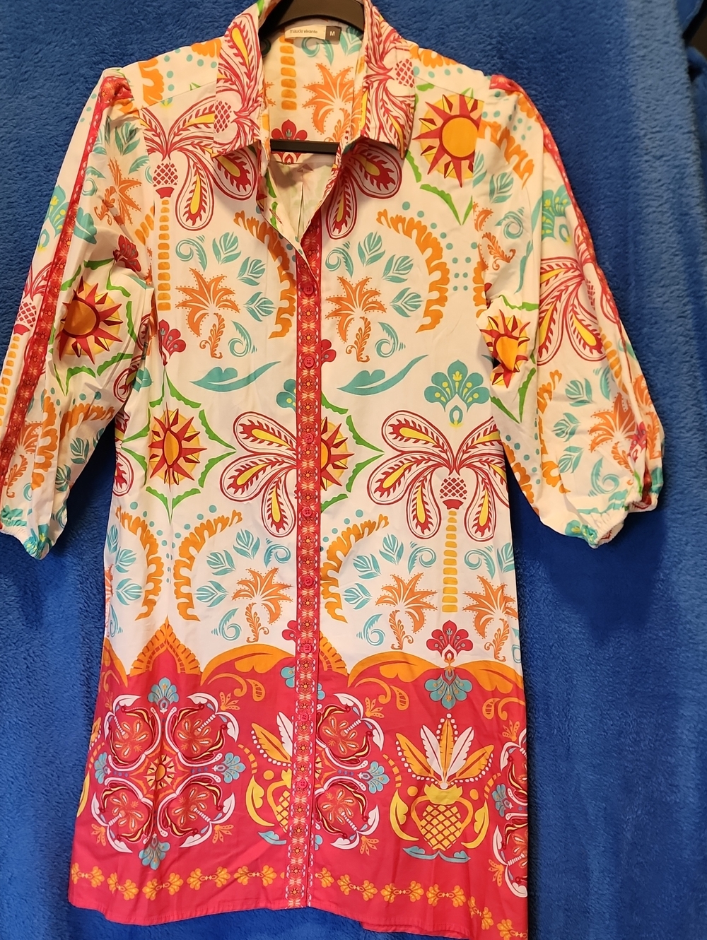 Maude Vivante Medium Floral Print Dress - Orange & Turquoise